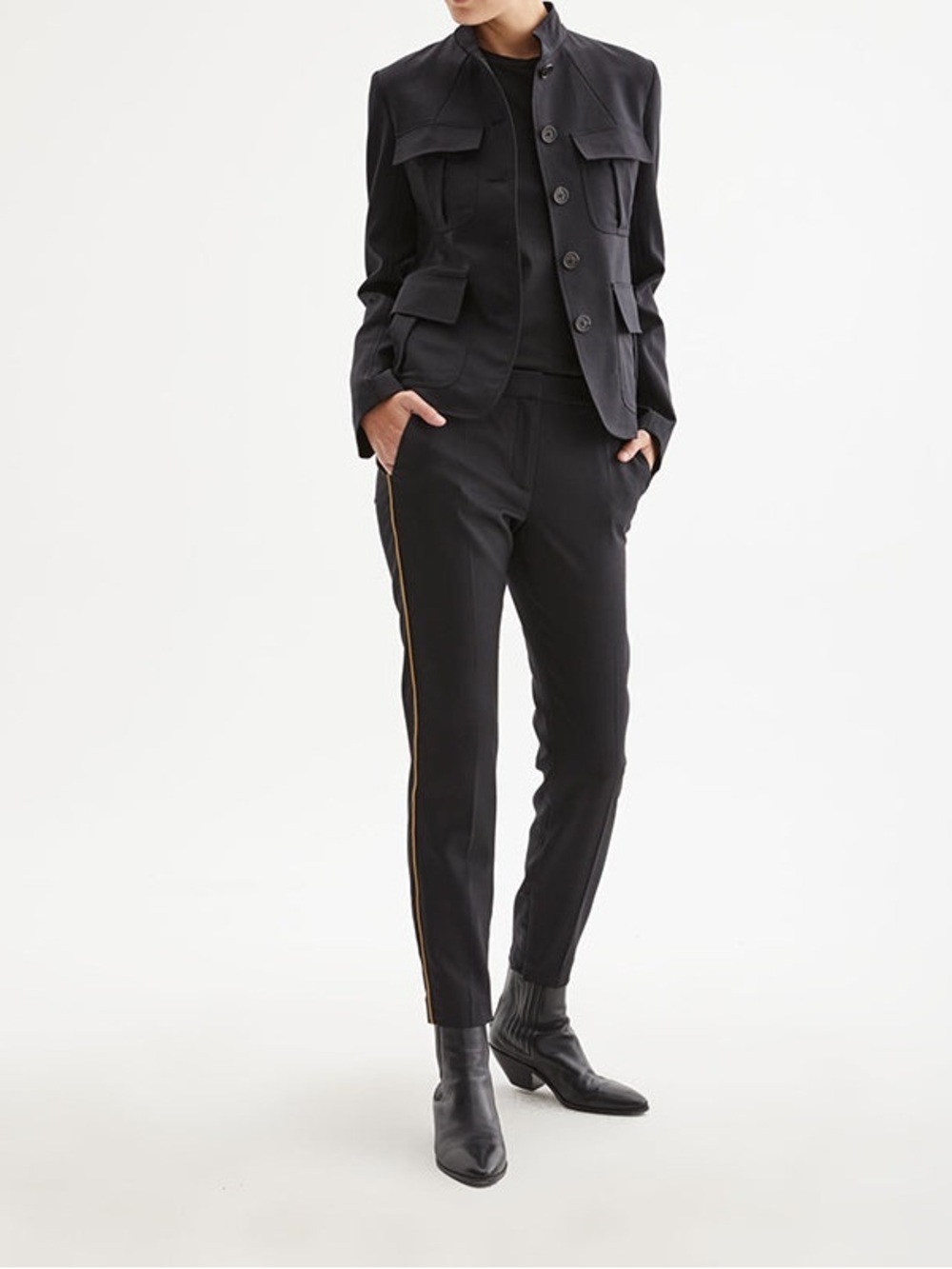 NILI LOTAN Leo Black Wool Tuxedo Trouser Pant Gold Stripe 6 - Picture 14 of 14